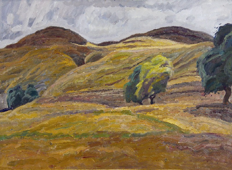Картина Папикян А.С. Ветреный день. 1977 г. Картон, масло.
