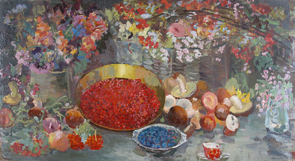 Still life with berries and mushrooms.