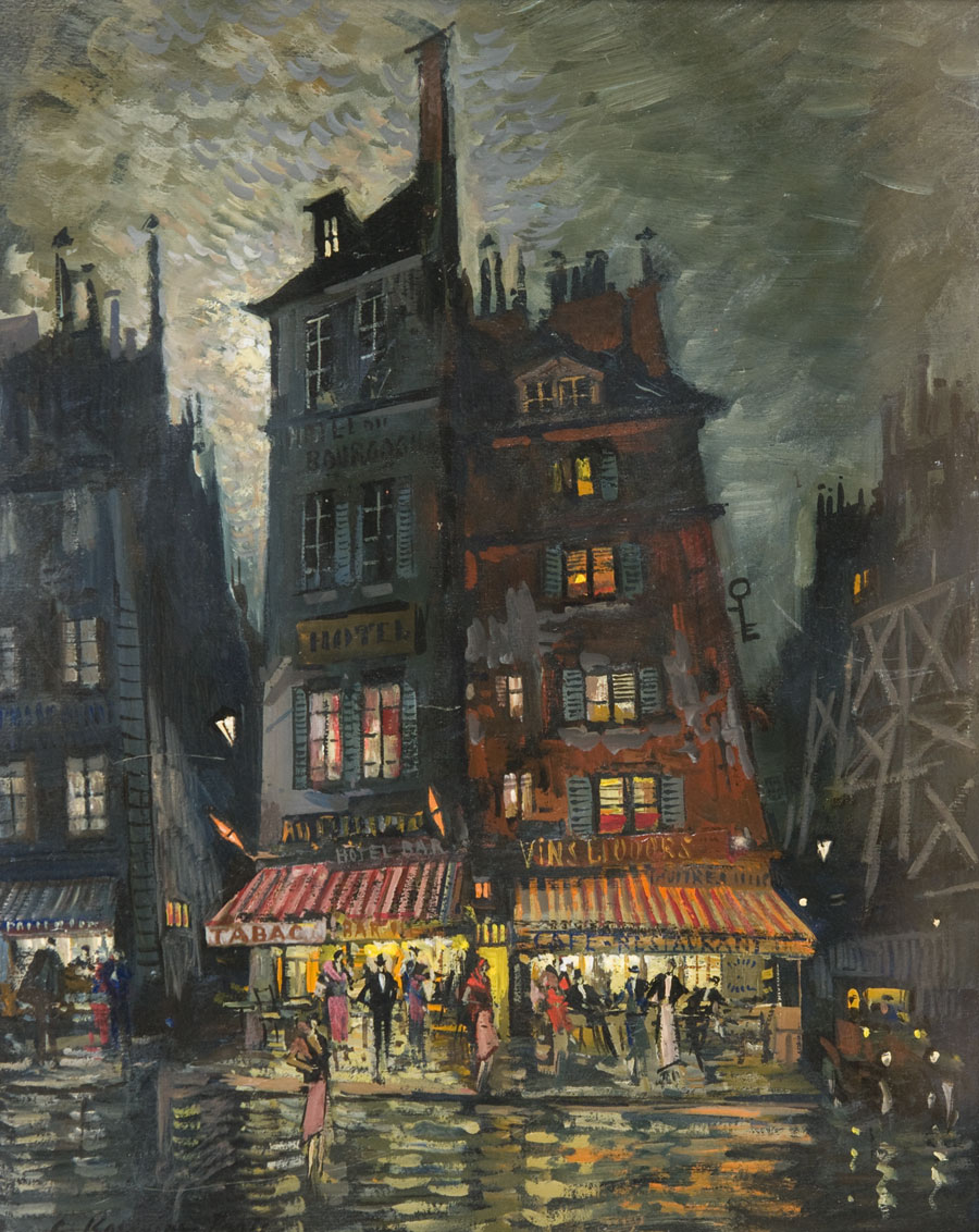 Картина Коровин К.А. Улица Монмартра ночью. Нач. ХХ в. Доска, масло.
