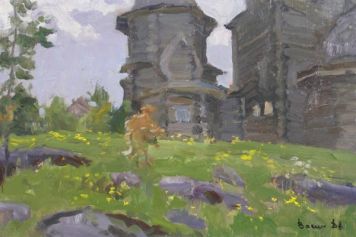 Картина Рубинский И.П. Церковь.  Фанера, масло.