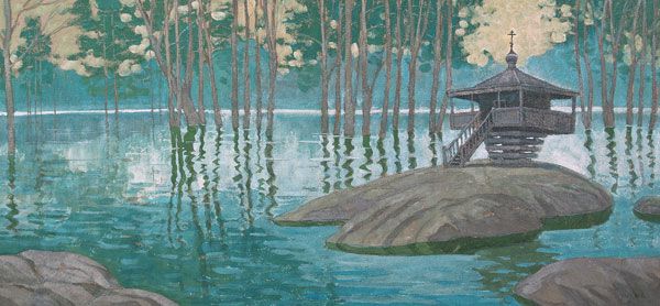 Картина Комаров В.В. Большая вода. 1981 г. Оргалит, темпера.