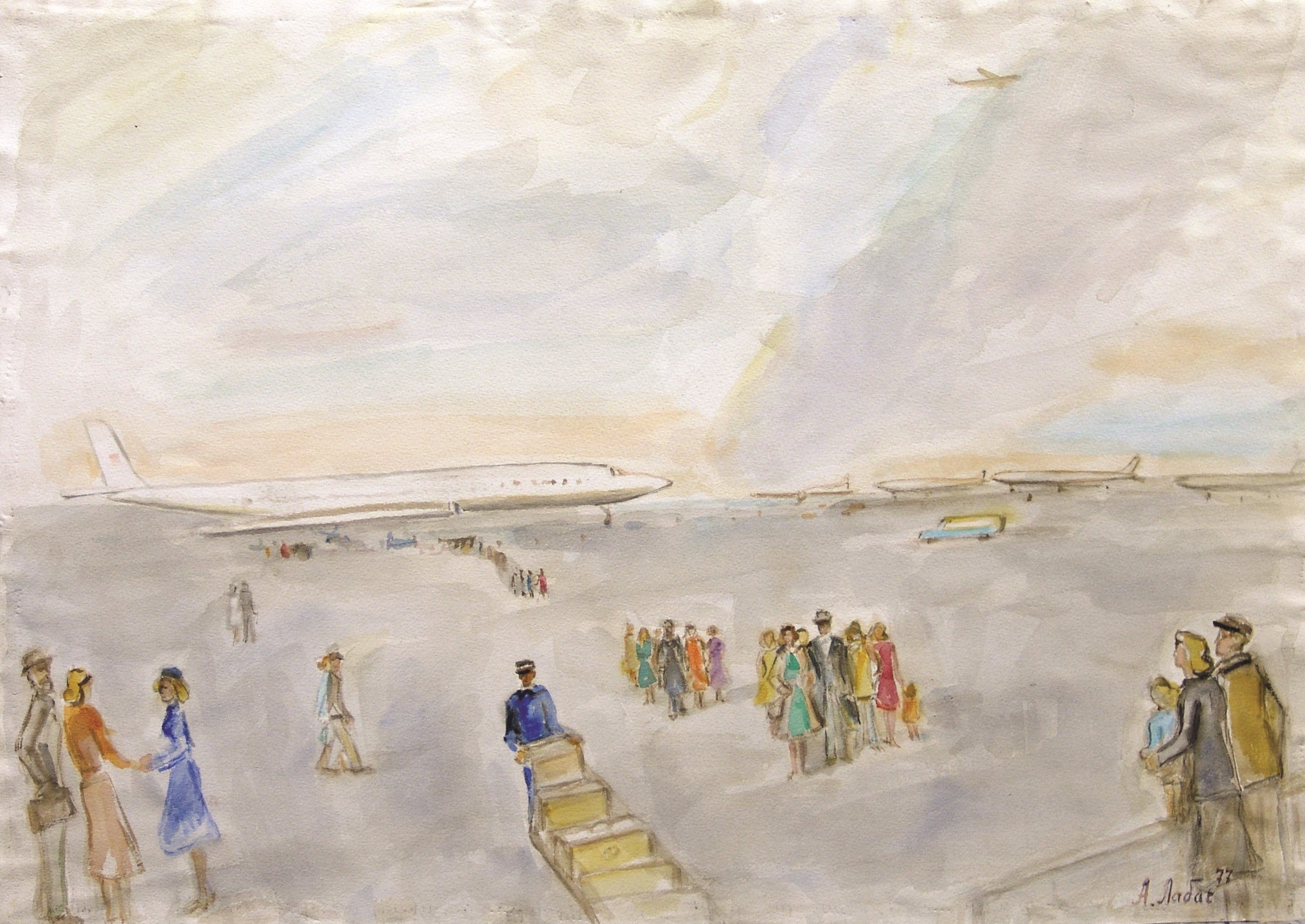 Картина Лабас А.А. Самолеты прилетели в Москву. 1977 г. Бумага, акварель.