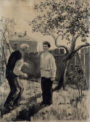 Картина Кукрыниксы Возвращение. 1948 г. Бумага, тушь.
