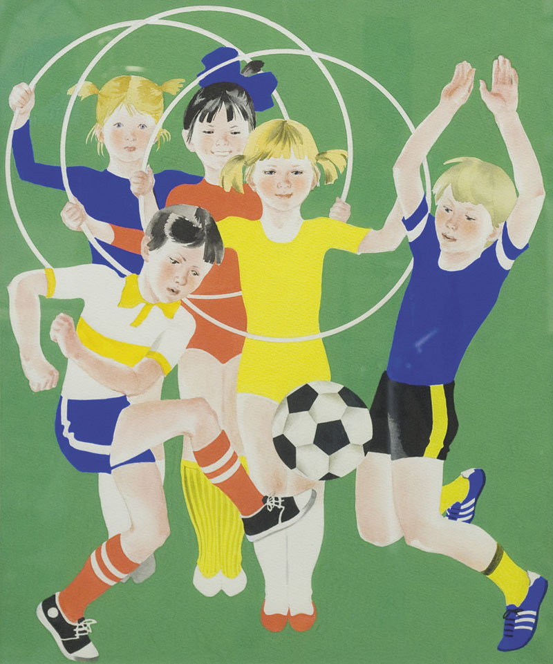 Картина Афанасьева М.Л. Спорт сделает нас здоровыми. 1970-е гг. Картон, гуашь.