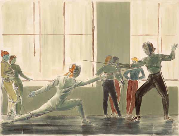 Картина Ройтер М.Г. Фехтовальщики. 1970 г. Бумага, пастель.