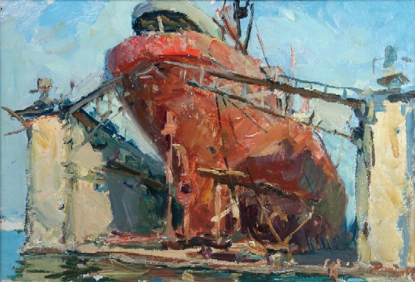 Картина Поляков В.И. Доки. 1940-е гг. Картон, масло.