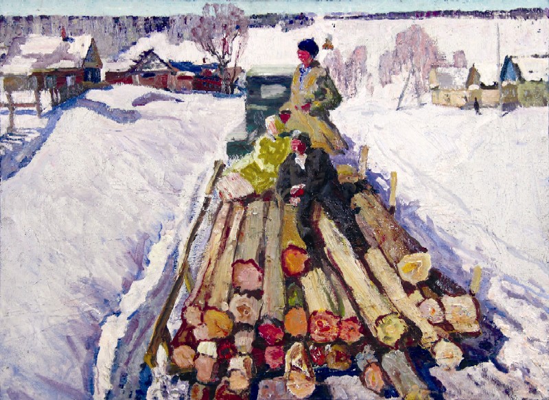 Картина Руднев Л.И. Деревня строится. 1963 г. Холст, масло.