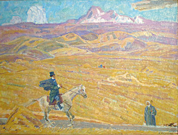 Картина Папикян А.С. Пушкин на коне. 1994 г. Оргалит, масло.