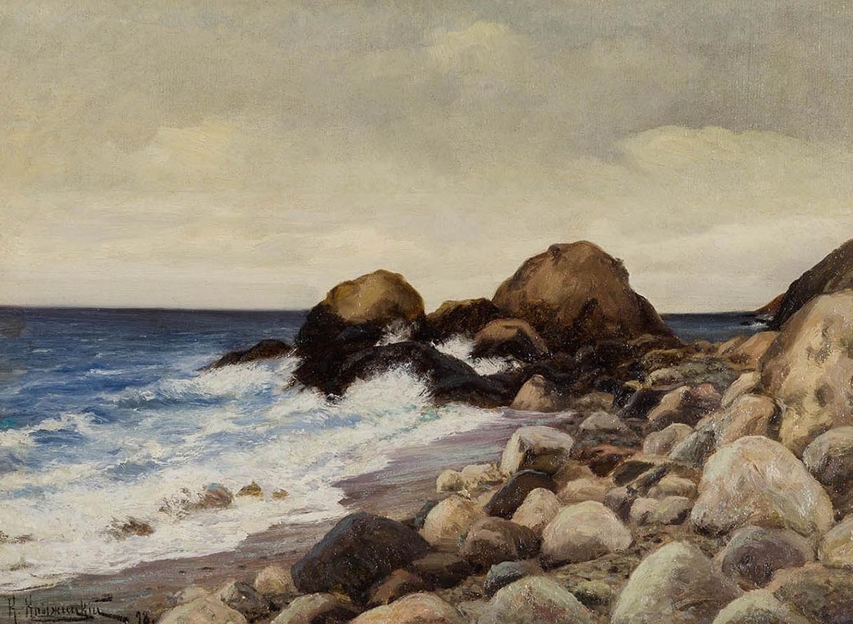 Картина Крыжицкий К.Я. Камни на берегу моря. Прибой. 1898 г. Холст, масло.