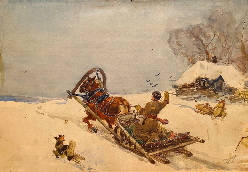 Winter!...The peasant, triumphant, renews the path on the logs. Illustration for the novel by A.S. Pushkin "Eugene Onegin".