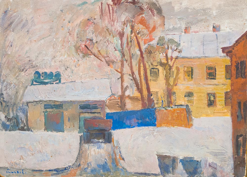 Картина Поляков В.И. Московская зима. 1964 г. Картон, темпера.