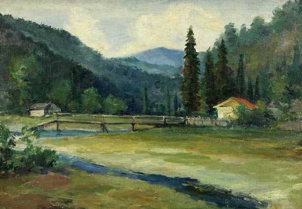 Картина Девинов-Нюренберг Д.М. Мостик через ручей.  холст, масло.
