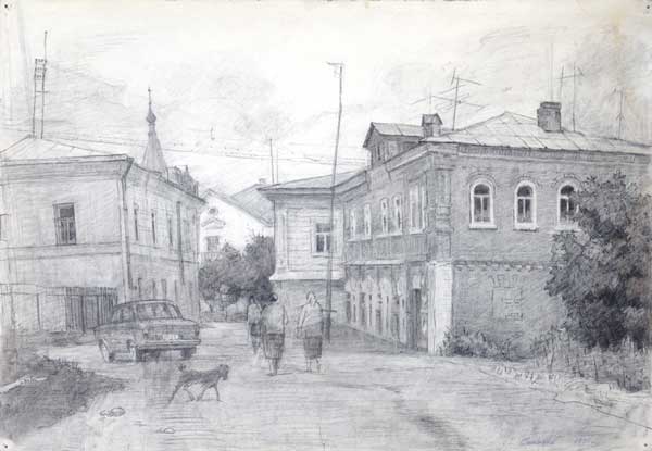 Картина Смирнов А.Н. Провинция. 1998 г. Бумага, угольный карандаш.