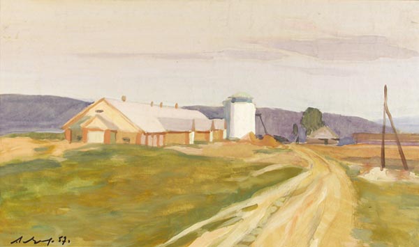 Картина Мусалов А.Х. Колхозный двор. 1957 Бумага, темпера.