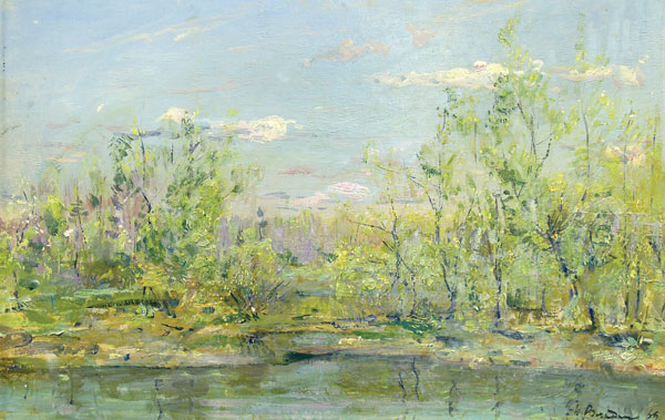 Картина Ромадин Н.М. Весенний день. 1966 г. Картон, масло.