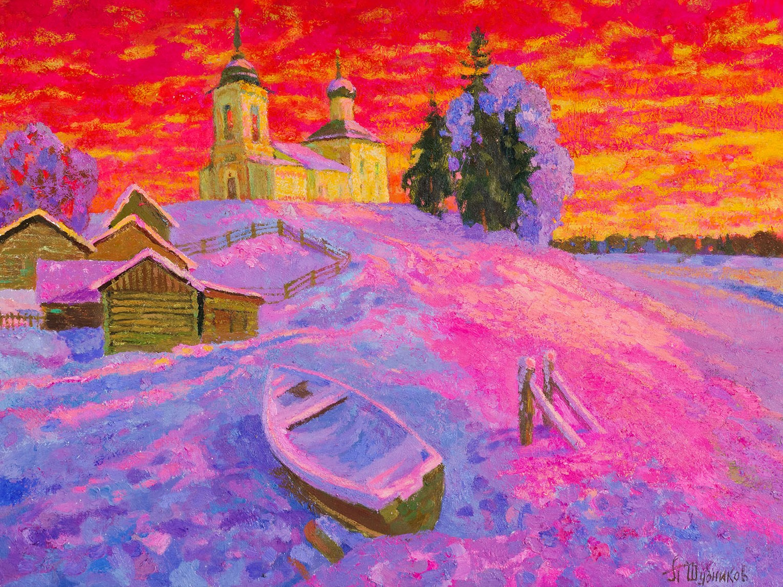 Картина Шубников П.В. Пейзаж с красным небом. 2024 г. Холст, масло.