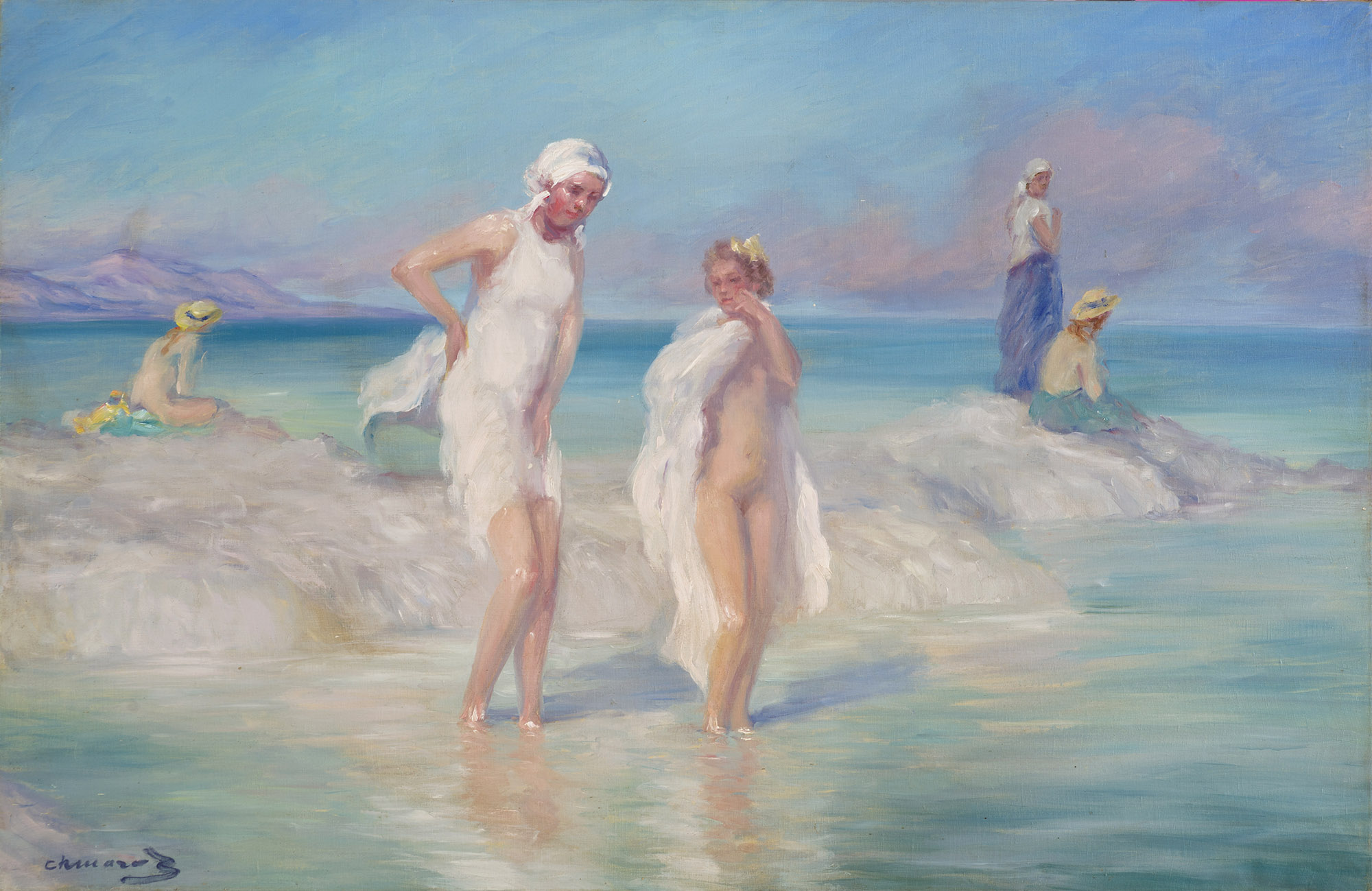 Evening swimming.
