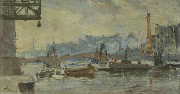 Berlin in the days of fighting. Destroyed bridge over the Spree.