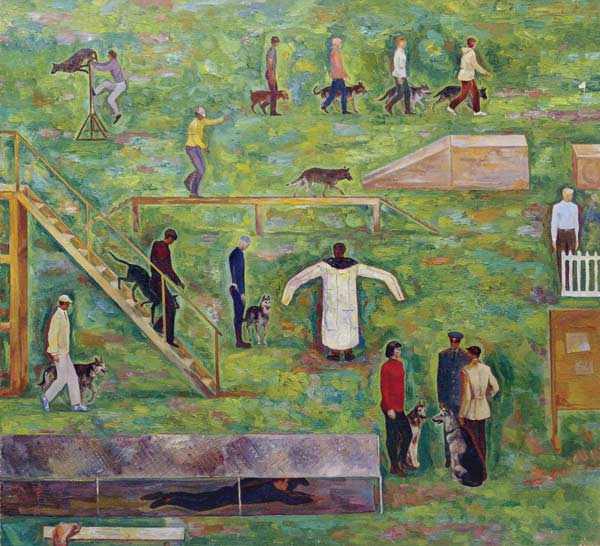 Картина Борисов В.И. Дрессировка служебных собак. 1977 г. Холст, масло.