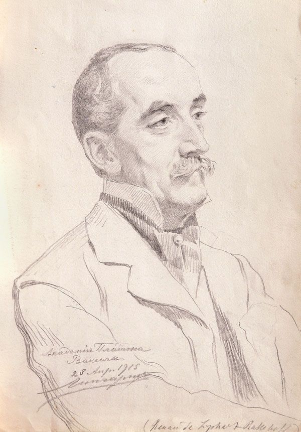 Картина Липгарт фон Э.К. Мужской портрет. 1915 г. Бумага, графитный карандаш.
