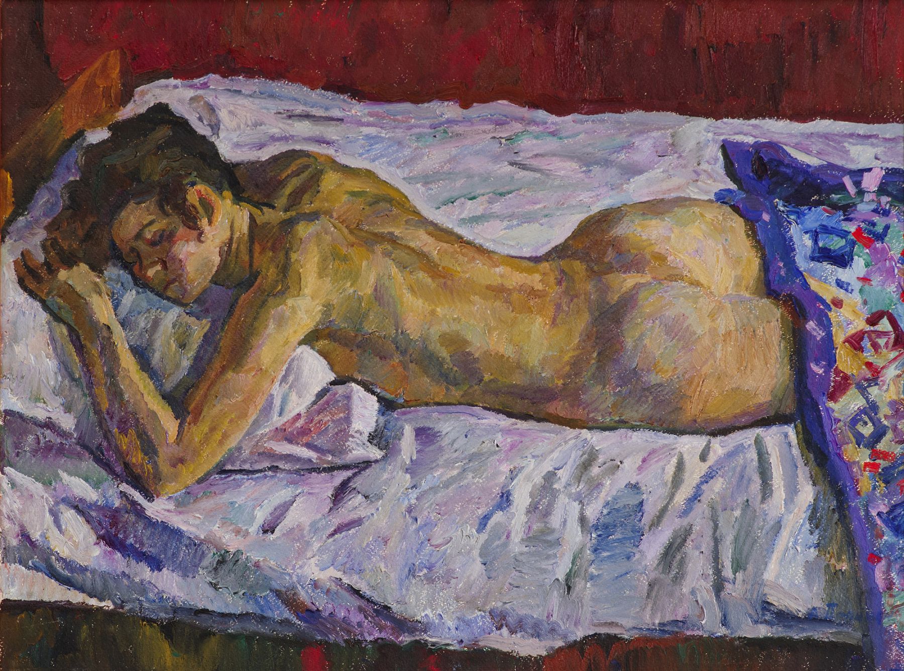 Картина Папикян А.С. Лежащая. 1980 г. Картон, масло.