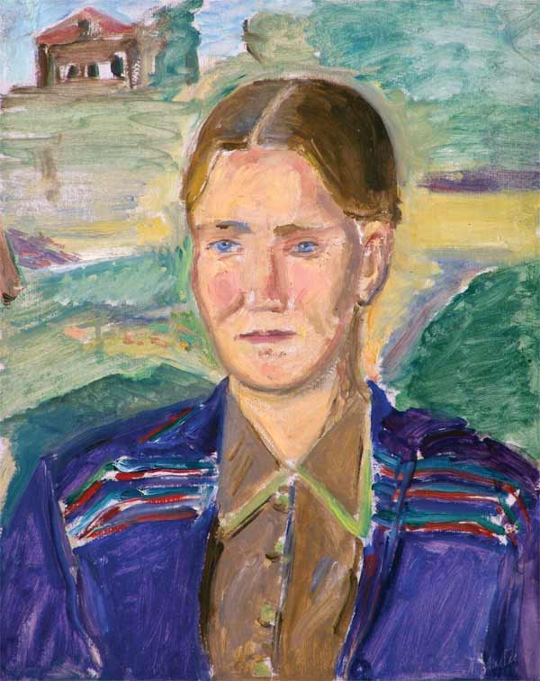 Картина Лабас А.А. Шестеркина Е.В.-председатель колхоза Михайловское. 1947 г. Фанера, темпера.