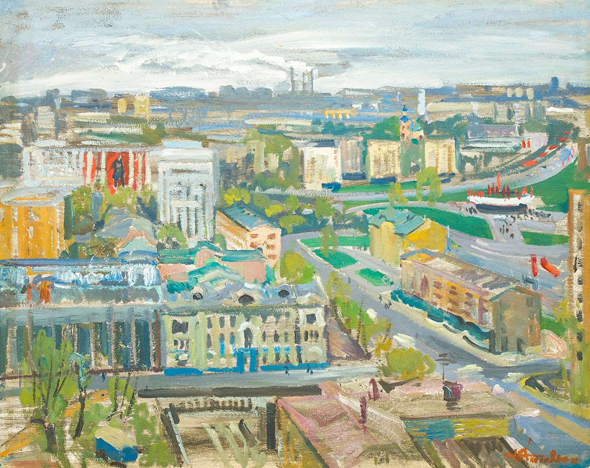 Картина Сысолятин Г.А. Красная Пресня. Улица 1905 года. 1980 г. Картон, масло.