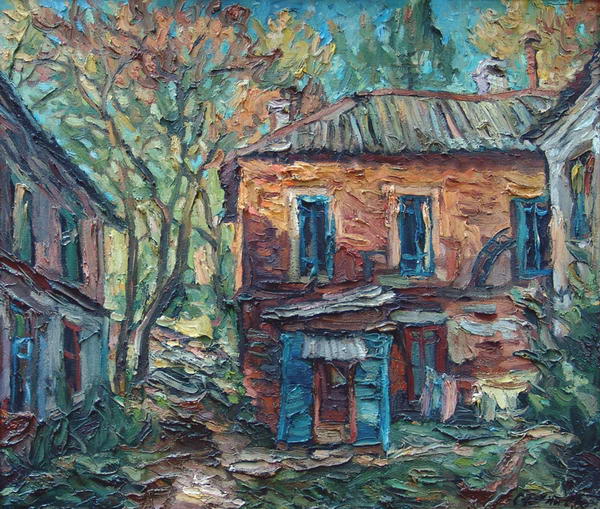 Картина Сорокин С.Ю. Осень заглянула во двор. 2001 г. Холст, масло.
