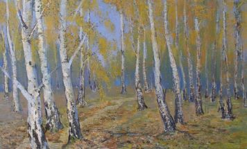 Картина Корчемкин Л.Н. Осенние березки.  Картон, масло.