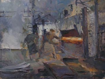Картина Рубинский И.П. Кузнеца. 1949 г. Картон, масло.