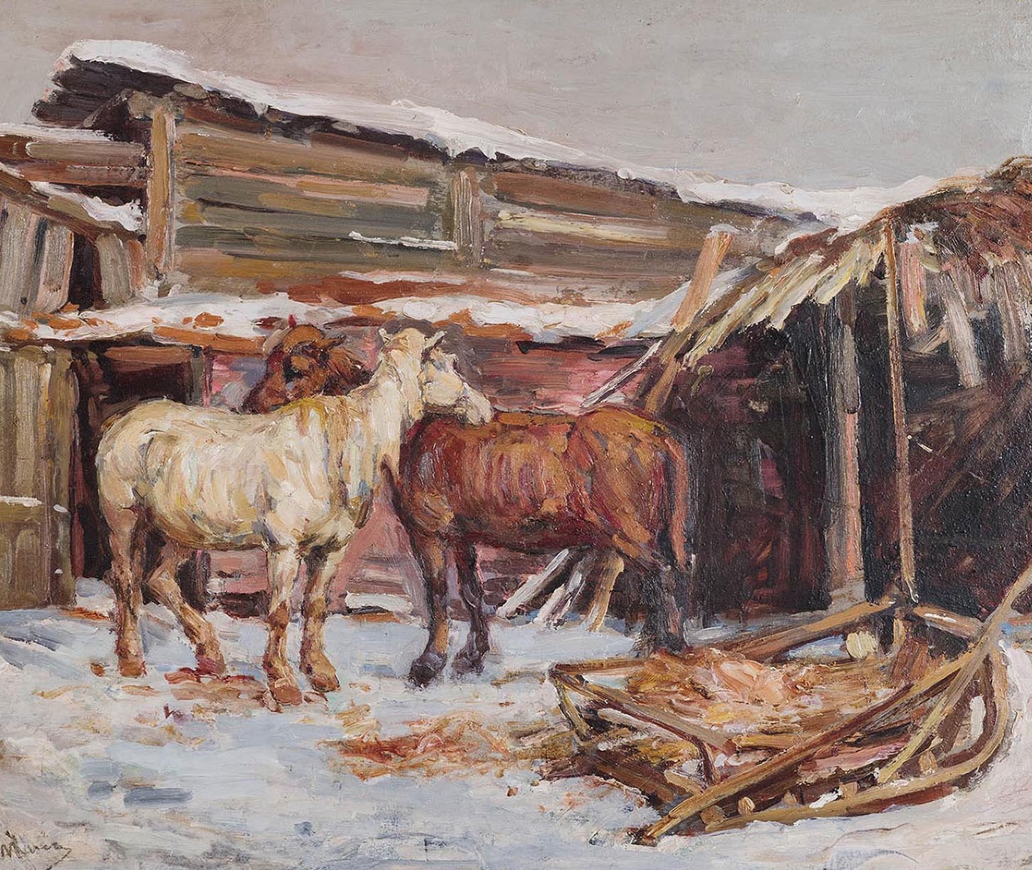 Картина Мако (Макко) С.А. Лошади.  Холст на картоне, масло.