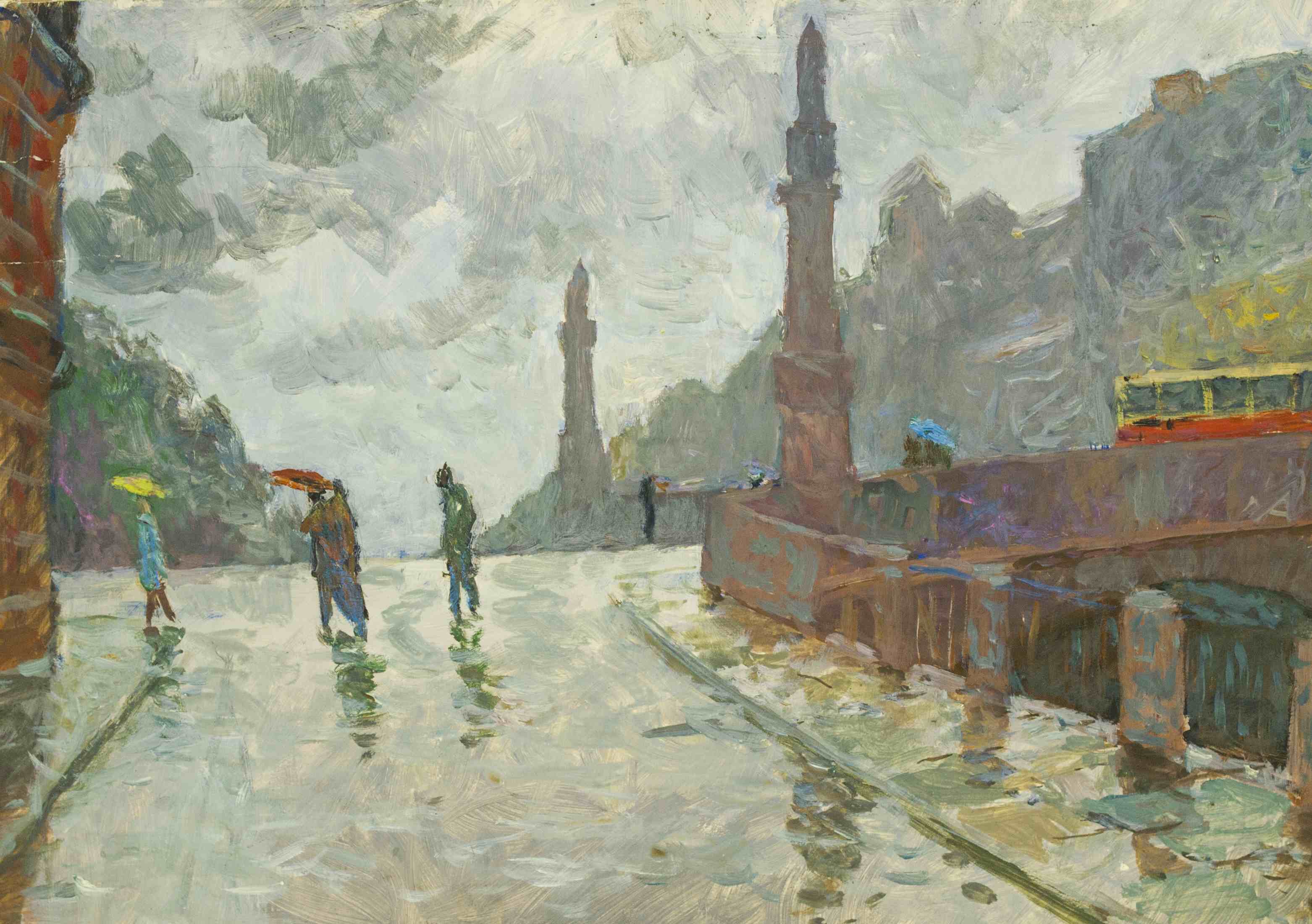 Картина Улупов М.И. Ленинград. Дождь. 1974 г. Бумага, темпера.