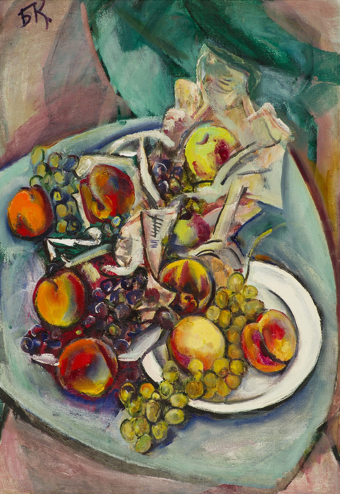 Peaches and grapes.
