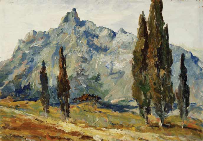 Пейзаж с кипарисами.