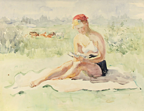 Картина Дейнеко О.К. Отдых. 1954 год. Бумага, акварель.