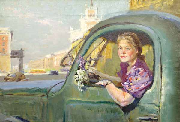 Картина Поляков В.И. Женщина за рулем. 1950-е гг. Холст, масло.