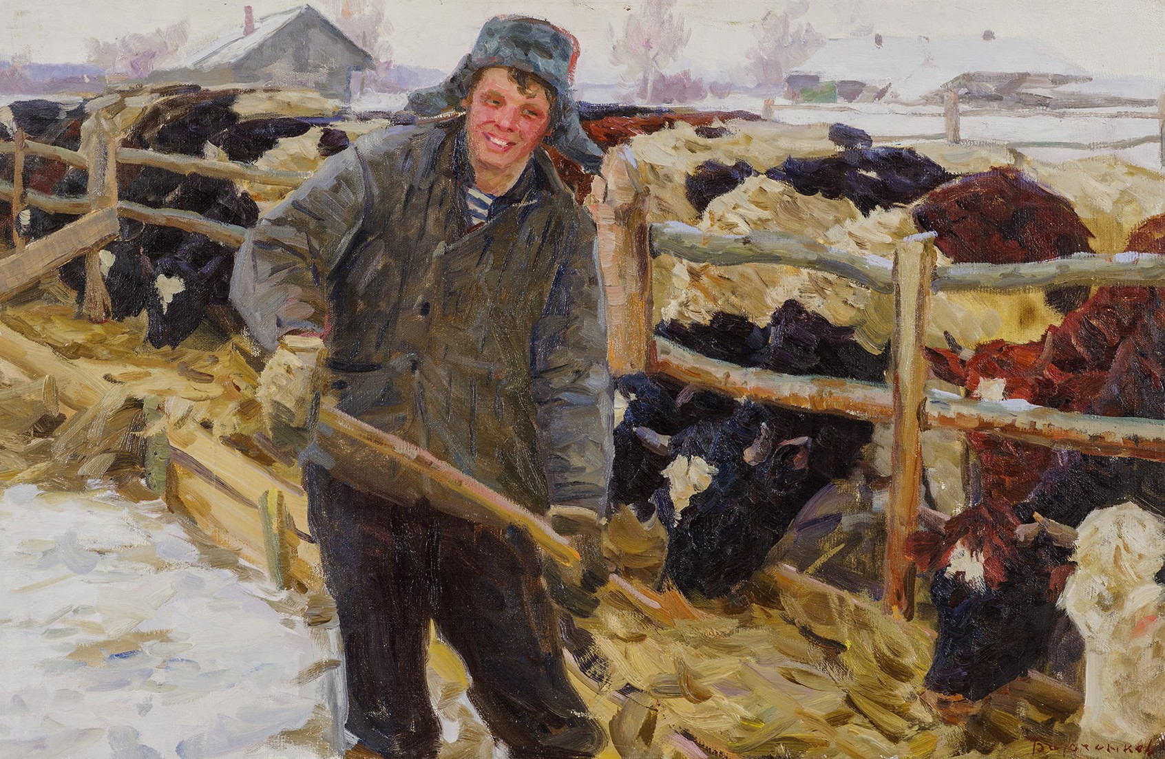 Картина Барченков Н.И. Животноводы.  Холст, масло.