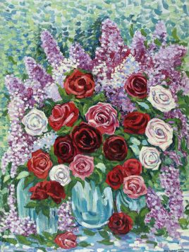 Картина Акопян Н.С. Розы и сирень. 2000 г. Холст, масло.