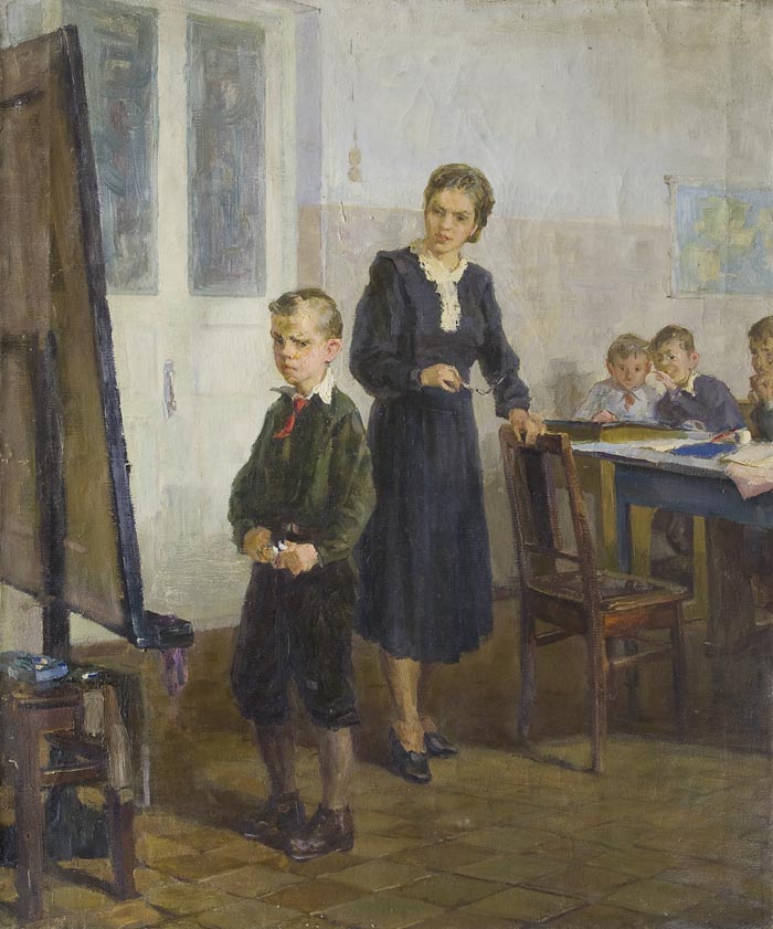 Картина Луконина-Овчинникова Л.Л. У доски. 1950-е гг. Холст, масло.