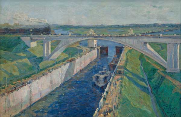 Картина Модоров Ф.А. Канал Волга-Москва. Шлюз «Тушино». 1937 г. Холст, масло.