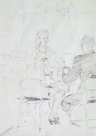 Картина Пименов Ю.И. 4 рисунка. «В кафе. Аэропорт». 1950-60-е гг. Бумага, тушь.