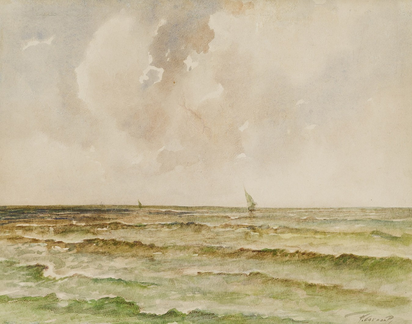 Картина Соколов Н.А. (Кукрыниксы) Азовское море. 1965 г. Бумага, акварель.