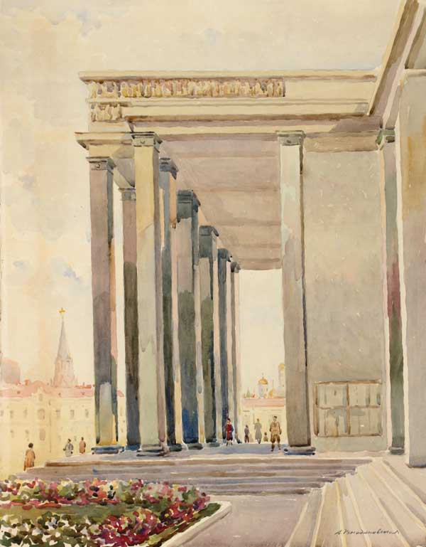 Картина Ромодановская А.А. В библиотеку им. В.И. Ленина. 1947 г. Бумага, акварель.