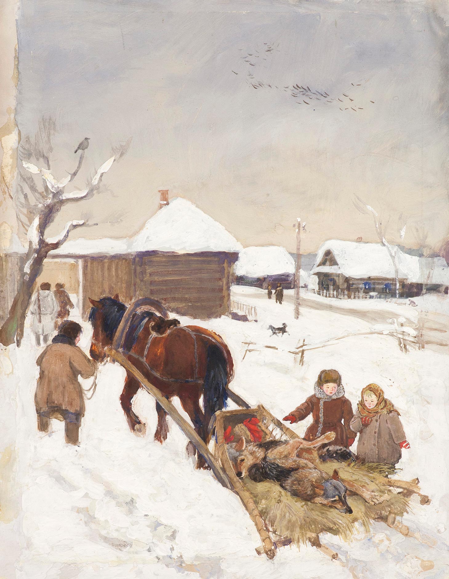 After the raid. Illustration for the children's calendar book "All Year Round".