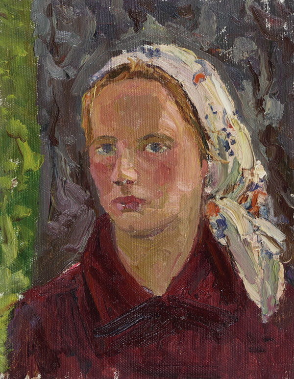 Картина Ангелин Ф.Г. Девушка в косынке.  Холст, масло.