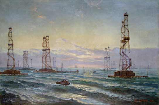 Картина Львов Е.А. Нефтяные вышки. 1955 г. Холст, масло.