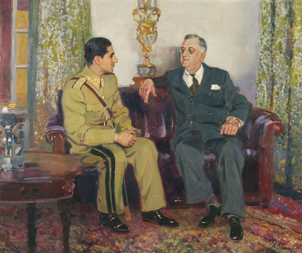 Meeting between US President Franklin Delano Roosevelt and the Shah of Iran Mohammad Reza Pahlavi.