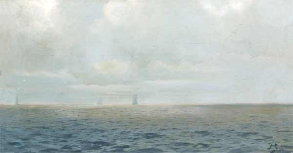 Seascape with sailboats.
