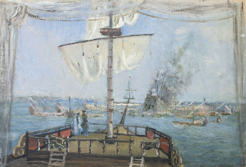 Картина Шифрин Н.А. Сражение у Гангута. 1953 г. Холст, масло.