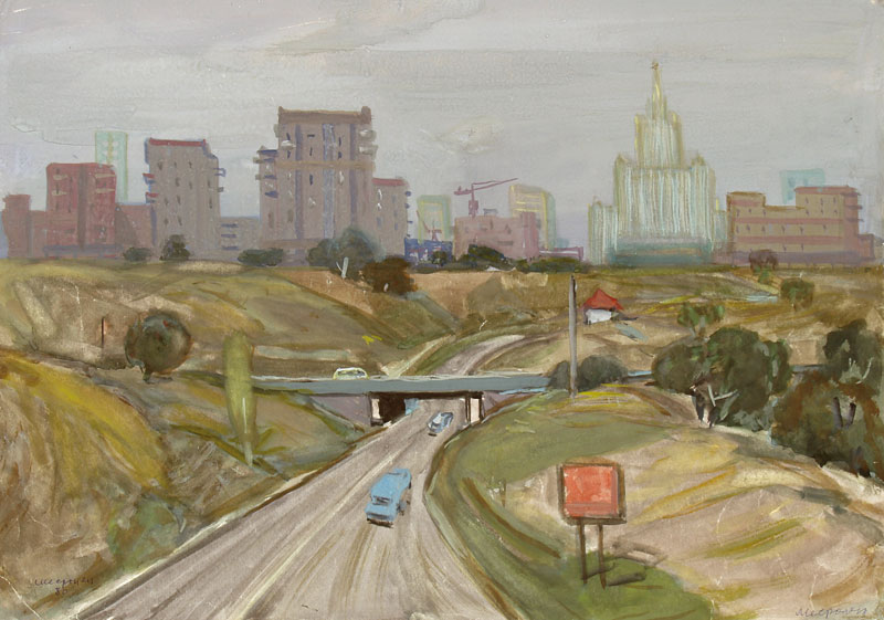 Картина Месропян Б.А. Вид на Университет. 1980 г. Бумага, гуашь.